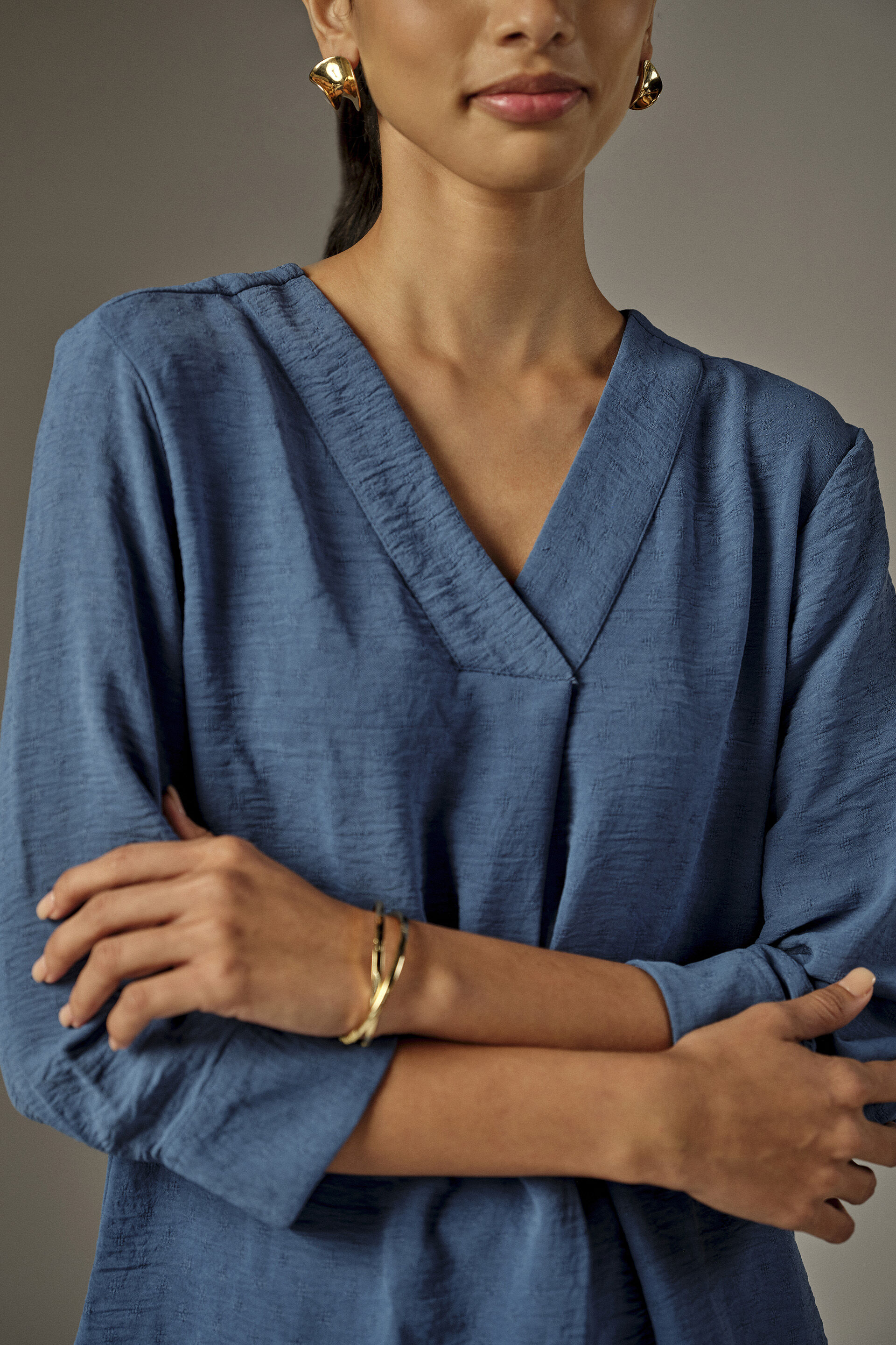 Solid Voluminous Sleeves Top in Blue, Blue, image 3